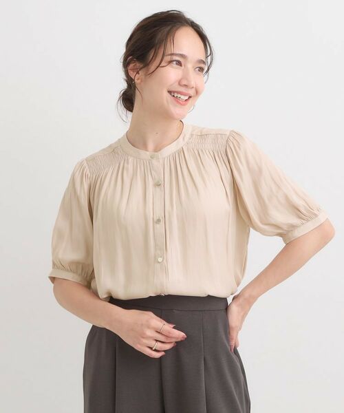 SHOO・LA・RUE / シューラルー シャツ・ブラウス | 【洗える/S-LL】お仕事にもデイリーにも サテン5分袖ブラウス | 詳細9