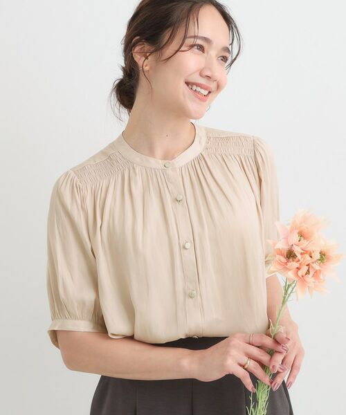 SHOO・LA・RUE / シューラルー シャツ・ブラウス | 【洗える/S-LL】お仕事にもデイリーにも サテン5分袖ブラウス(ライトピンク(070))