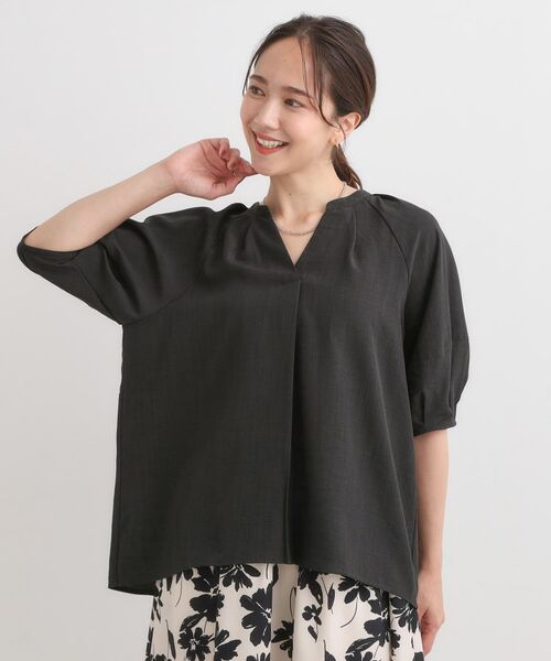 SHOO・LA・RUE / シューラルー シャツ・ブラウス | 【S-LL/洗濯後しわになりにくい】ランタン5分袖 スキッパーブラウス | 詳細1