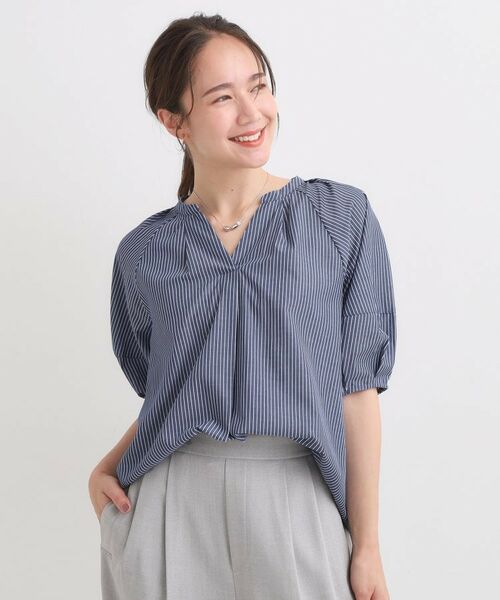 SHOO・LA・RUE / シューラルー シャツ・ブラウス | 【S-LL/洗濯後しわになりにくい】ランタン5分袖 スキッパーブラウス | 詳細13