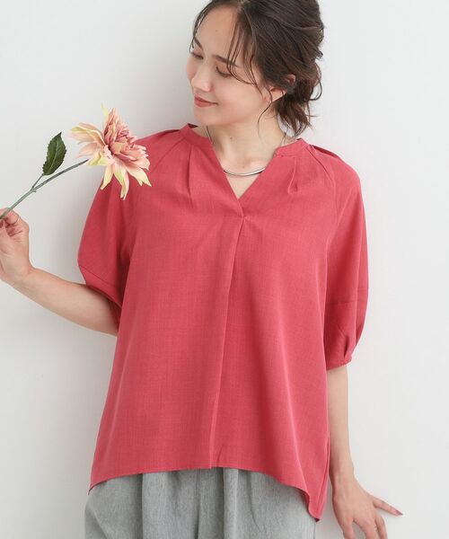 SHOO・LA・RUE / シューラルー シャツ・ブラウス | 【S-LL/洗濯後しわになりにくい】ランタン5分袖 スキッパーブラウス(ピンク(073))