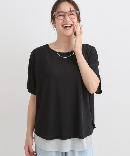 SHOO・LA・RUE / シューラルー カットソー | 【S-LL/ひんやり/体型カバー】着るだけでサマ見え レイヤードトップス(ブラック(519))