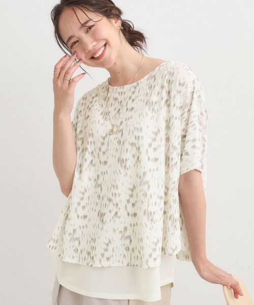 SHOO・LA・RUE / シューラルー カットソー | 【S-LL/ひんやり/体型カバー】着るだけでサマ見え レイヤードトップス(ライトベージュ(151))