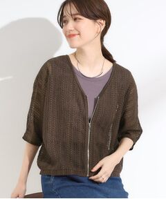 SHOO・LA・RUE / シューラルー レザーブルゾン・ジャケット | 【洗える/S-LL】季節の変わり目に 透かし柄が涼やか ジップブルゾン