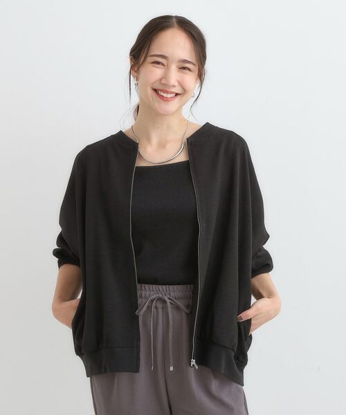 SHOO・LA・RUE / シューラルー レザーブルゾン・ジャケット | 【S-LL】さらりと気軽に羽織れる 麻調リブブルゾン | 詳細1