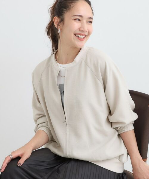 SHOO・LA・RUE / シューラルー レザーブルゾン・ジャケット | 【S-LL】さらりと気軽に羽織れる 麻調リブブルゾン(ベージュ(052))