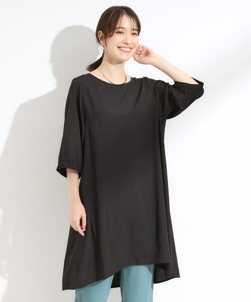 SHOO・LA・RUE / シューラルー チュニック | 【S-LL/洗濯後しわになりにくい/UV/6分袖】コットン風 Aラインチュニックワンピース | 詳細1