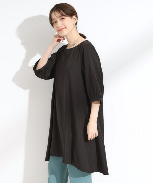 SHOO・LA・RUE / シューラルー チュニック | 【S-LL/洗濯後しわになりにくい/UV/6分袖】コットン風 Aラインチュニックワンピース | 詳細2