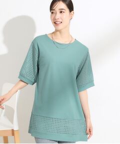 SHOO・LA・RUE / シューラルー チュニック | 【ひんやり/S-LL/洗える】シアーチェックが涼やか 5分袖チュニック