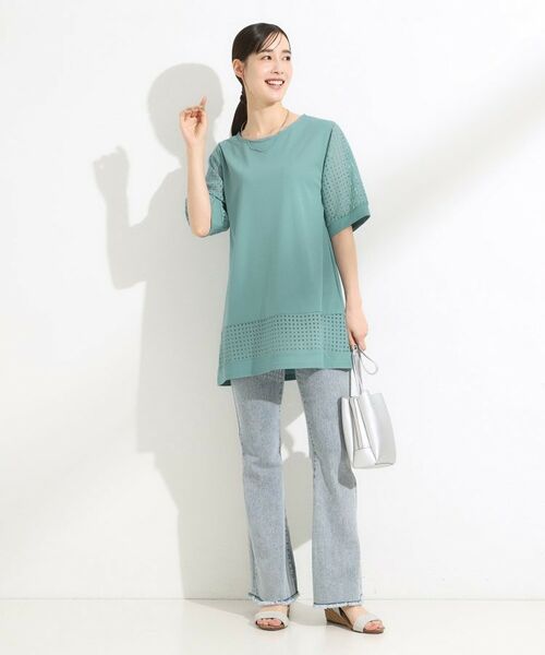 SHOO・LA・RUE / シューラルー チュニック | 【ひんやり/S-LL/洗える】シアーチェックが涼やか 5分袖チュニック | 詳細10