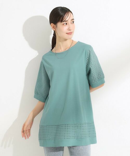 SHOO・LA・RUE / シューラルー チュニック | 【ひんやり/S-LL/洗える】シアーチェックが涼やか 5分袖チュニック | 詳細11