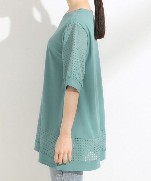 SHOO・LA・RUE / シューラルー チュニック | 【ひんやり/S-LL/洗える】シアーチェックが涼やか 5分袖チュニック | 詳細14