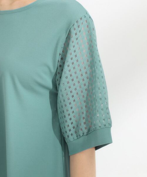 SHOO・LA・RUE / シューラルー チュニック | 【ひんやり/S-LL/洗える】シアーチェックが涼やか 5分袖チュニック | 詳細17