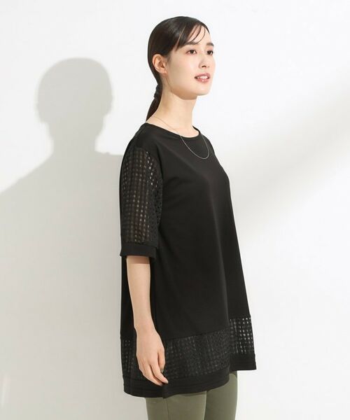 SHOO・LA・RUE / シューラルー チュニック | 【ひんやり/S-LL/洗える】シアーチェックが涼やか 5分袖チュニック | 詳細2