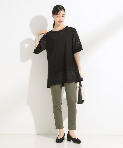 SHOO・LA・RUE / シューラルー チュニック | 【ひんやり/S-LL/洗える】シアーチェックが涼やか 5分袖チュニック | 詳細3