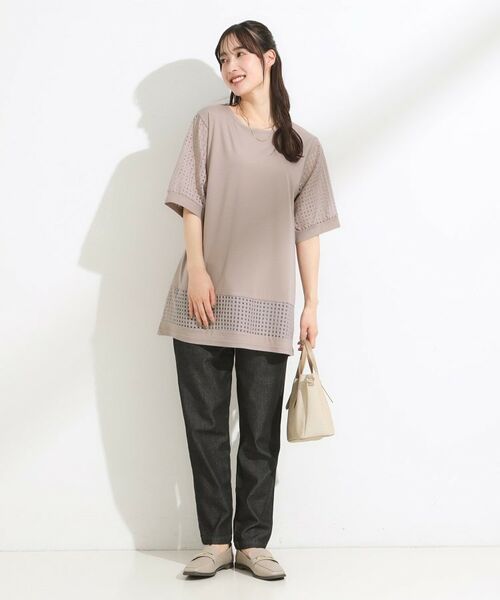 SHOO・LA・RUE / シューラルー チュニック | 【ひんやり/S-LL/洗える】シアーチェックが涼やか 5分袖チュニック | 詳細7