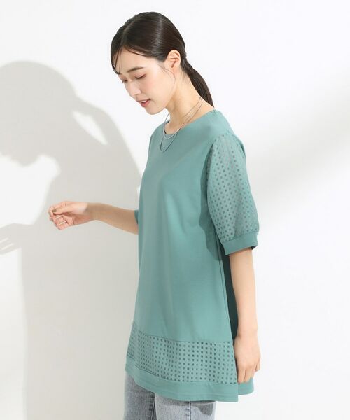 SHOO・LA・RUE / シューラルー チュニック | 【ひんやり/S-LL/洗える】シアーチェックが涼やか 5分袖チュニック | 詳細9