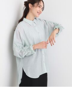 SHOO・LA・RUE / シューラルー シャツ・ブラウス | 【S-LL/ひんやり】程よい透け感 ストライプ柄 お袖ギャザーデザインシャツ