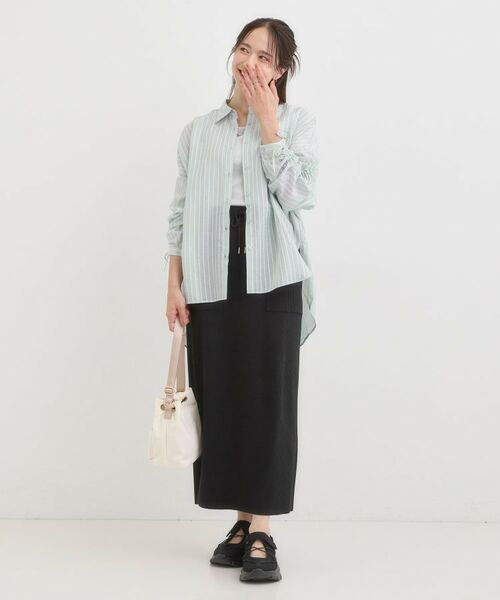 SHOO・LA・RUE / シューラルー シャツ・ブラウス | 【S-LL/ひんやり】程よい透け感 ストライプ柄 お袖ギャザーデザインシャツ | 詳細11