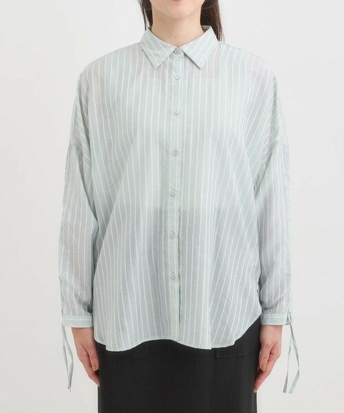 SHOO・LA・RUE / シューラルー シャツ・ブラウス | 【S-LL/ひんやり】程よい透け感 ストライプ柄 お袖ギャザーデザインシャツ | 詳細13