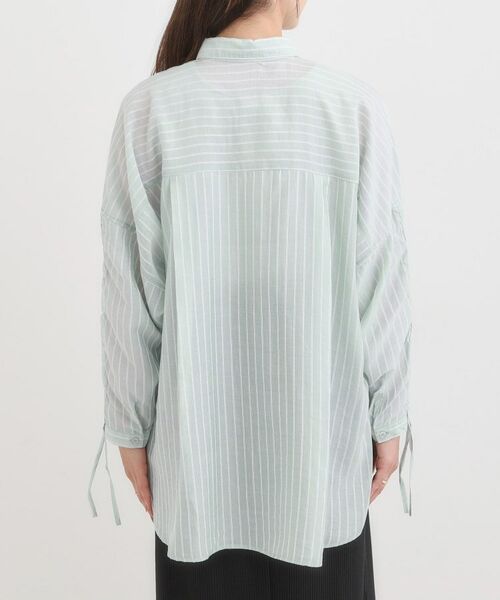 SHOO・LA・RUE / シューラルー シャツ・ブラウス | 【S-LL/ひんやり】程よい透け感 ストライプ柄 お袖ギャザーデザインシャツ | 詳細15