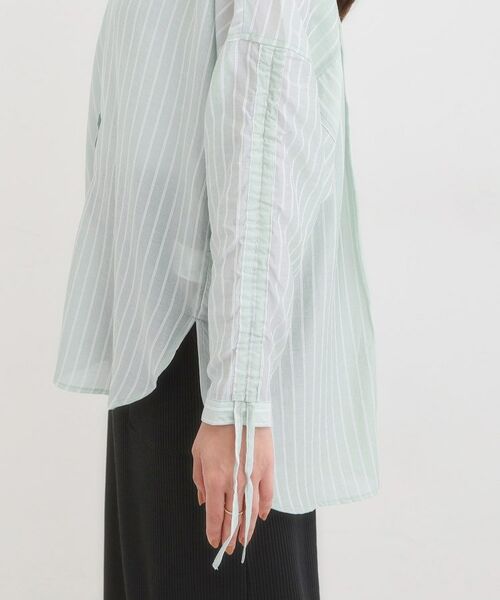 SHOO・LA・RUE / シューラルー シャツ・ブラウス | 【S-LL/ひんやり】程よい透け感 ストライプ柄 お袖ギャザーデザインシャツ | 詳細17