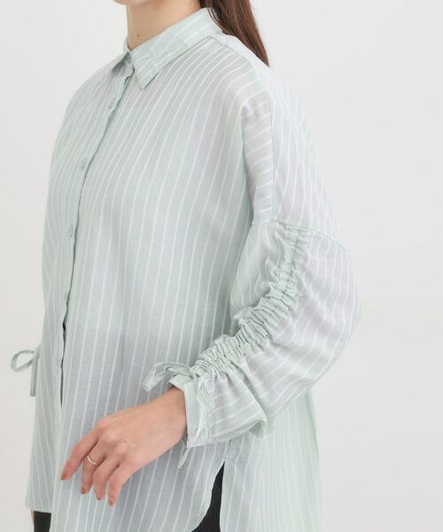 SHOO・LA・RUE / シューラルー シャツ・ブラウス | 【S-LL/ひんやり】程よい透け感 ストライプ柄 お袖ギャザーデザインシャツ | 詳細18
