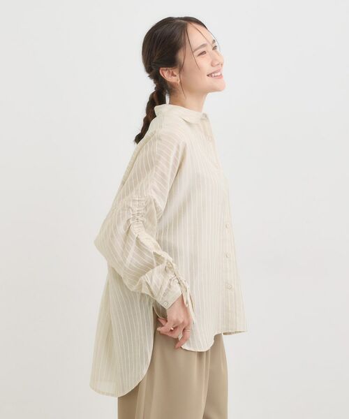 SHOO・LA・RUE / シューラルー シャツ・ブラウス | 【S-LL/ひんやり】程よい透け感 ストライプ柄 お袖ギャザーデザインシャツ | 詳細2