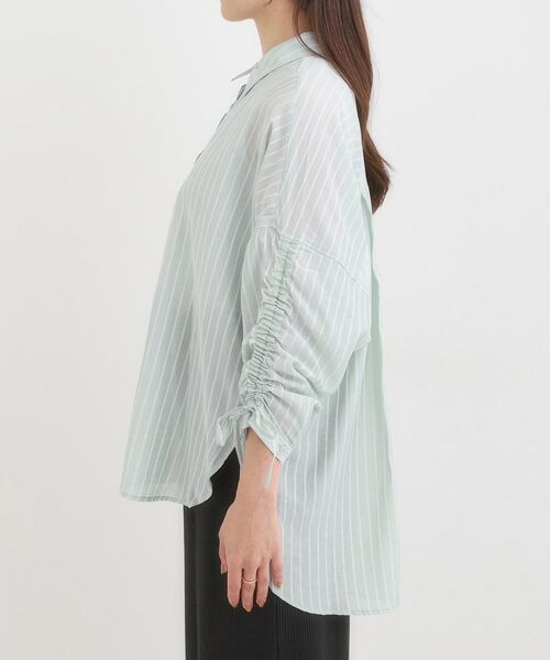 SHOO・LA・RUE / シューラルー シャツ・ブラウス | 【S-LL/ひんやり】程よい透け感 ストライプ柄 お袖ギャザーデザインシャツ | 詳細21