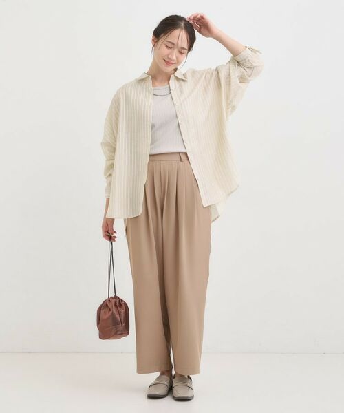 SHOO・LA・RUE / シューラルー シャツ・ブラウス | 【S-LL/ひんやり】程よい透け感 ストライプ柄 お袖ギャザーデザインシャツ | 詳細3