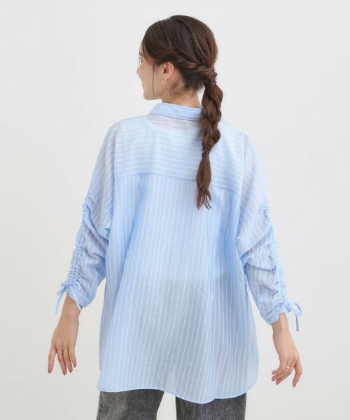 SHOO・LA・RUE / シューラルー シャツ・ブラウス | 【S-LL/ひんやり】程よい透け感 ストライプ柄 お袖ギャザーデザインシャツ | 詳細6