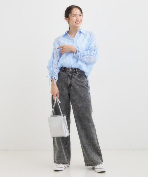 SHOO・LA・RUE / シューラルー シャツ・ブラウス | 【S-LL/ひんやり】程よい透け感 ストライプ柄 お袖ギャザーデザインシャツ | 詳細7