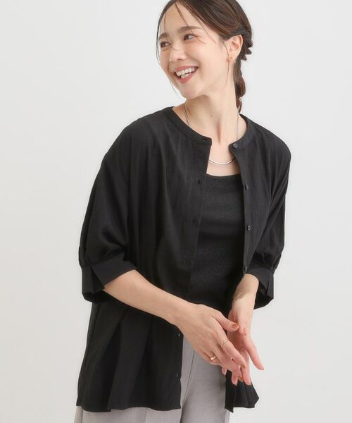 SHOO・LA・RUE/シューラルー 【S-LL/ひんやり】ウエストタックで程よくシェイプ 大人の上品ブラウス ブラック(019) 04(LL) SHOO・LA・RUE/シューラルー 【S-LL/ひんやり】ウエストタックで程よくシェイプ 大人の上品ブラウス ブラック(019) 04(LL)