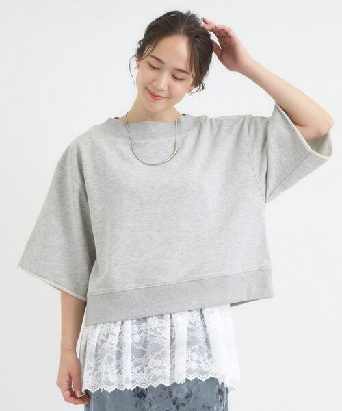 SHOO・LA・RUE / シューラルー その他トップス | 【2点セット】ハーフスリーブミニ裏毛プルオーバー＆レースタンクトップSET | 詳細1