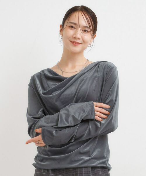 SHOO・LA・RUE / シューラルー カットソー | 【S-LL】ベロア調ドレープデザインカットソー | 詳細5