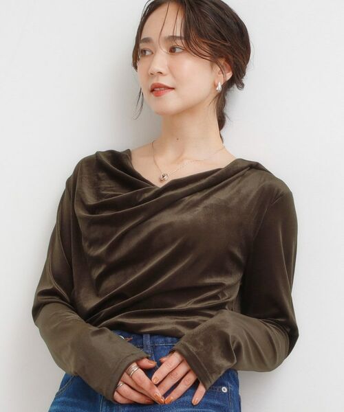 SHOO・LA・RUE / シューラルー カットソー | 【S-LL】ベロア調ドレープデザインカットソー(ブラウン(044))