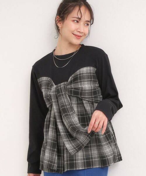 SHOO・LA・RUE / シューラルー カットソー | シャツレイヤード風で1枚でサマ見え ロンT(ブラック(219))