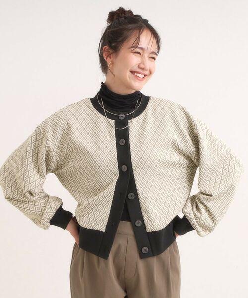 SHOO・LA・RUE / シューラルー カーディガン・ボレロ | 【前後2WAY】幾何学柄 ふくれジャカードカーディガン | 詳細1
