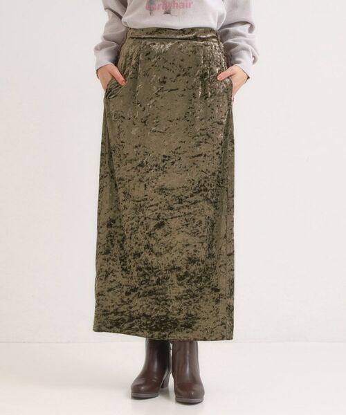 SHOO・LA・RUE / シューラルー ロング・マキシ丈スカート | 【S-LL】光沢感が華やかに ベロア調ナロースカート | 詳細1
