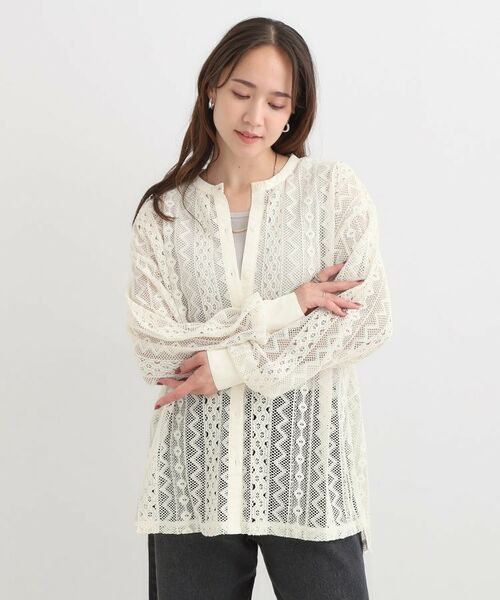 SHOO・LA・RUE / シューラルー シャツ・ブラウス | 【セットアップ可】レース使いが美しい バンドカラーシャツ | 詳細1