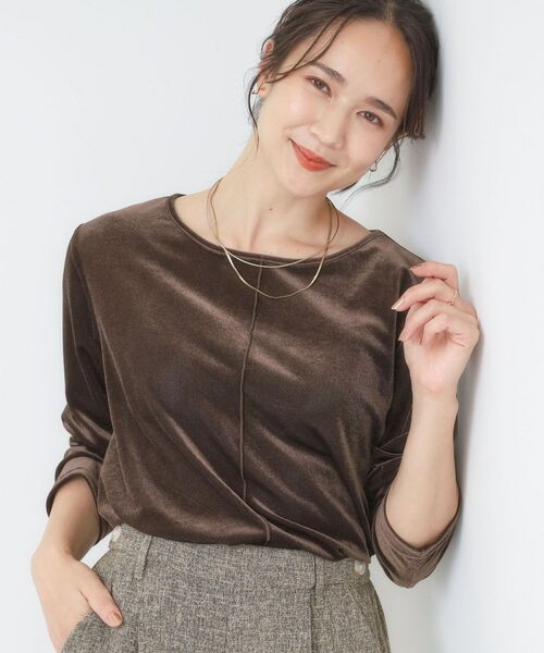 SHOO・LA・RUE / シューラルー カットソー | 【洗える/S-LL】上品見え ベロア調シアートップス(ブラウン(043))