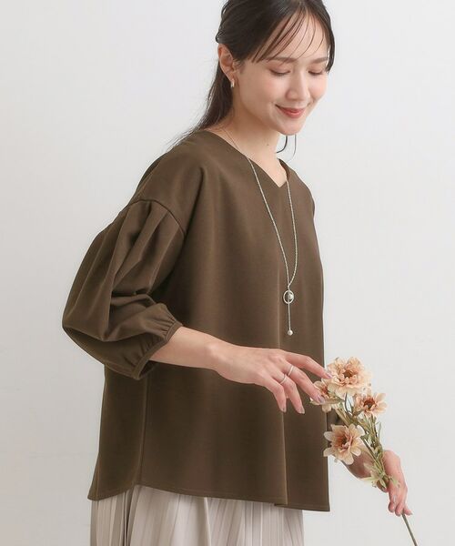 SHOO・LA・RUE / シューラルー カットソー | 【2点セット/7分袖】大人のきれい見え お袖タック入りアクセ付きトップス(ブラウン(043))