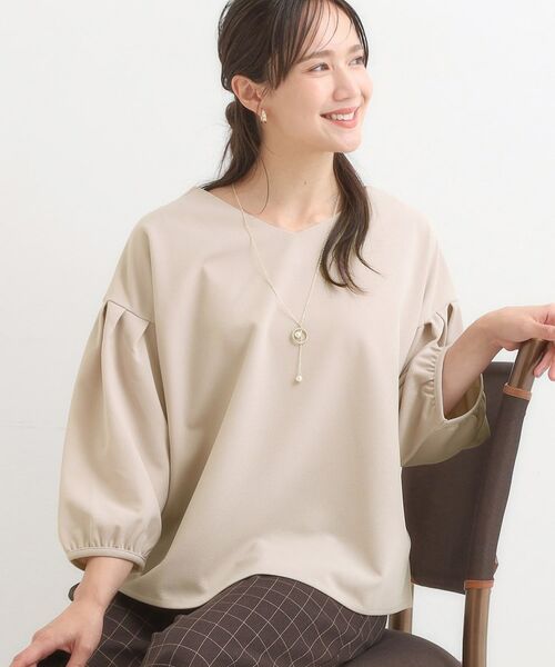 SHOO・LA・RUE / シューラルー カットソー | 【2点セット/7分袖】大人のきれい見え お袖タック入りアクセ付きトップス(グレージュ(050))