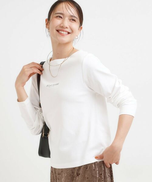 SHOO・LA・RUE / シューラルー カットソー | 【S-LL】お顔周りを美しく見せる ボートネックロンT(ホワイト(101))