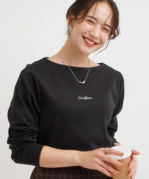 SHOO・LA・RUE / シューラルー カットソー | 【S-LL】お顔周りを美しく見せる ボートネックロンT(ブラック(219))