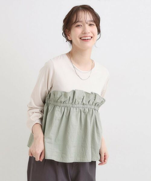 SHOO・LA・RUE / シューラルー カットソー | 【洗濯機可/S-LL】1枚で華やか フリルドッキングトップス | 詳細1