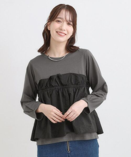 SHOO・LA・RUE / シューラルー カットソー | 【洗濯機可/S-LL】1枚で華やか フリルドッキングトップス | 詳細5