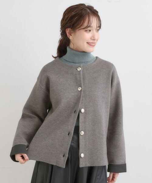 SHOO・LA・RUE / シューラルー カーディガン・ボレロ | ゴールドボタンがアクセント ダブルフェイスニットカーディガン | 詳細1