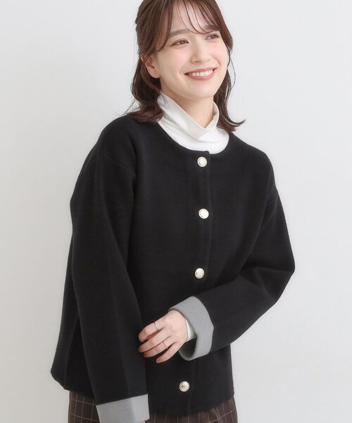 SHOO・LA・RUE / シューラルー カーディガン・ボレロ | ゴールドボタンがアクセント ダブルフェイスニットカーディガン(ブラック(019))