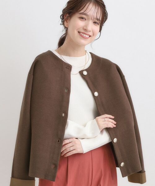 SHOO・LA・RUE / シューラルー カーディガン・ボレロ | ゴールドボタンがアクセント ダブルフェイスニットカーディガン(ブラウン(043))